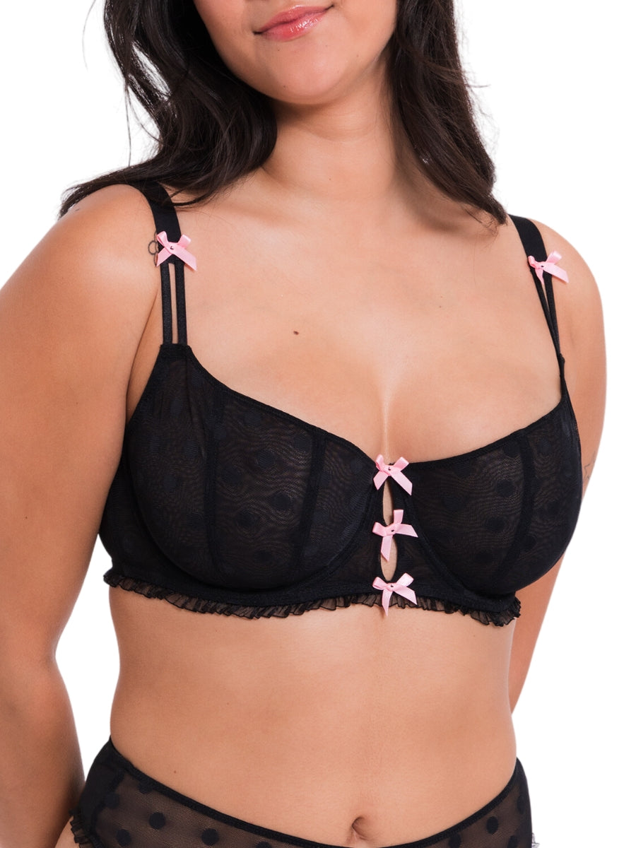 Frill Me Balcony Bra - Black/Pink