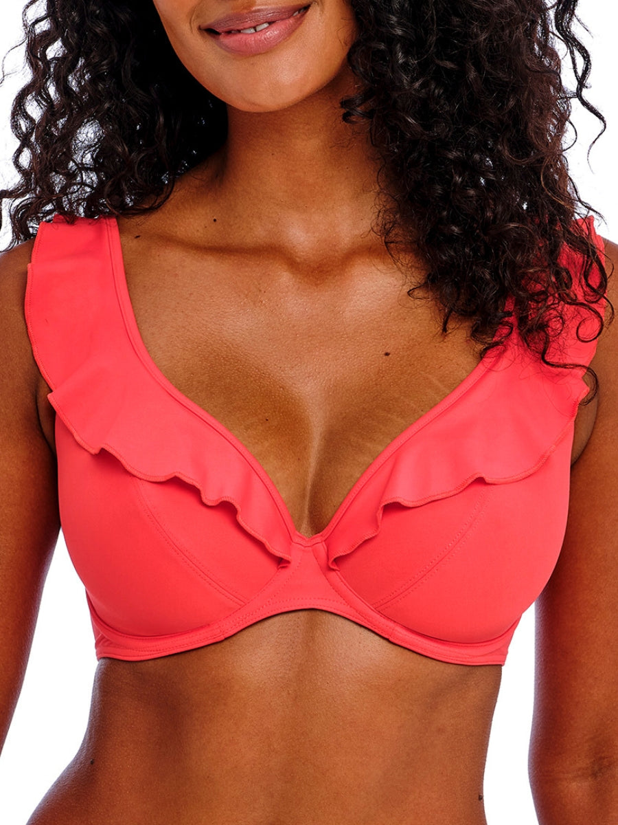 Jewel Cove High Apex Bikini Top - Plain Sunset