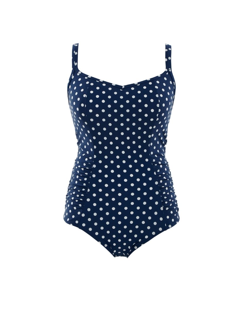 Anya Spot Ruched Swimsuit - Navy/Ivory | BraForMe